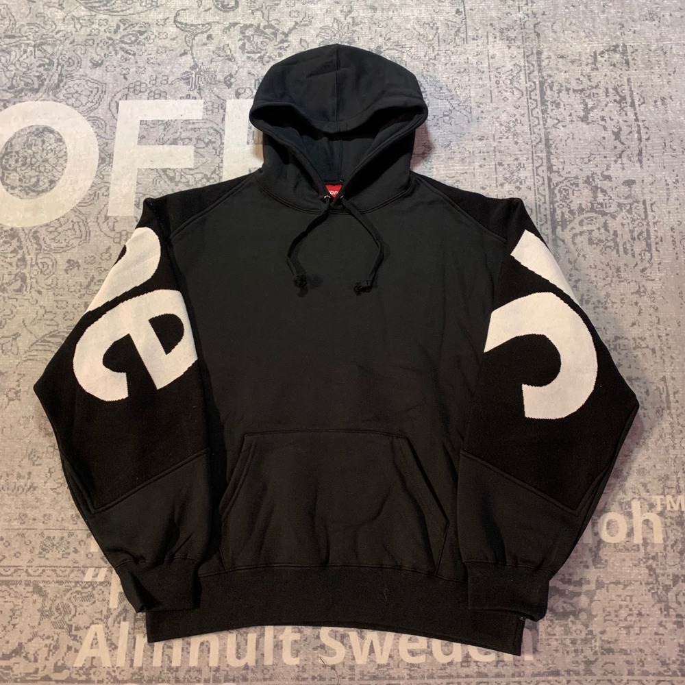 Supreme Big Logo Jacquard Hooded Sweatshirt Mens XL Black FW23SW81 NWT Excellent